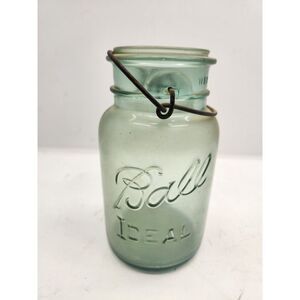 Vintage Ball Ideal Mason Jar #3 - With Wire‎ - Blue/Green